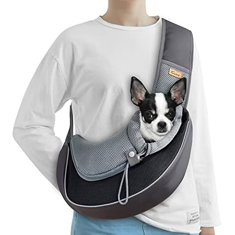 CUBY Pet Sling Carrier for Puppy Dog, Dogs Sling Carrier Breathable, Safety Front Pocket Pet Sling Carrier, Hands-Free Mesh Bag with Adjustable Shoulder Strap for Outdoor and Travel (S, Black) Cover