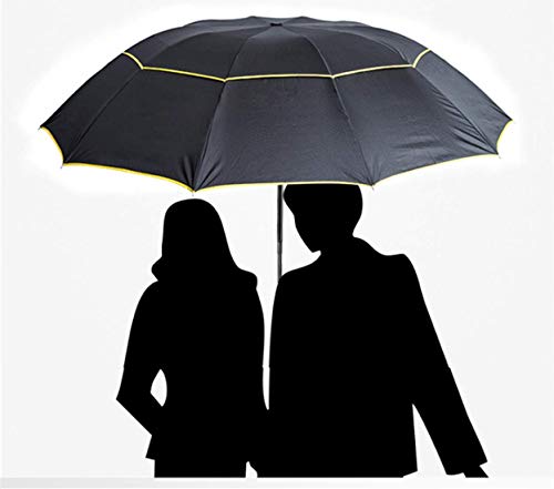 62" Unisex Large Manual Double Golf Rain Umbrella, Portable And Lightweight With Small Folding Length, Rain/Wind Resistant Double Canopy Paraguas Alloy Skeleton Manual Umbrella (Black) #TOP3