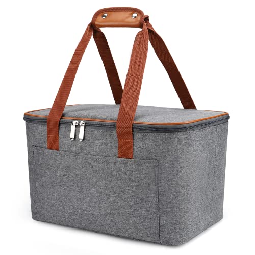 Pynhoklm Bolsa isotérmica de 22 litros, plegable, para picnic, grande, aislada, térmica, para viajes, picnic, compras (gris) Cover