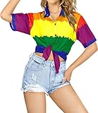 detalles camisa hawaiana: boho arco iris de verano | camisas para mujer del orgullo días 3d hd impreso | peso ligero | fácil de llevar para viajar | transpirable y cómodo de llevar | perder remata la blusa | camisa de la ropa de sport | aloha camisa de la blusa de playa | M
