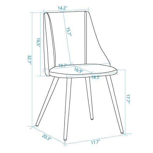 Furniturer Set Of 2, Mordern Terry Fabric Upholstered Accent Living Room Soft Seat/Metal Legs Kitchen Side Home Restaurant Dining Chair, 19.5" D X 17.7" W X 32.5" H, Green #TOP2