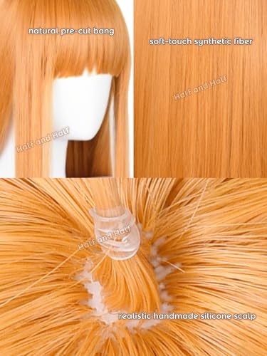 Image of Long Straight Orange Anime Cosplay Wig with Bangs 33.5'' Ginger Wig | Deep Orange Synthetic Hair Wigs for Women Costumes Party Halloween