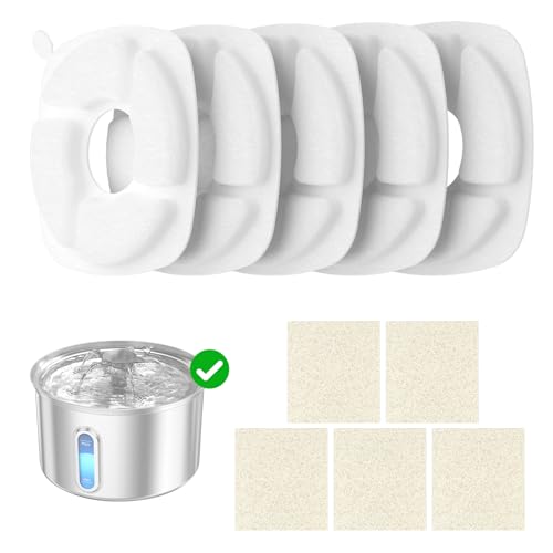 Juego de 5 Filtros de Acero Inoxidable para Fuente de Agua para Gatos, con Carbón Activado - Filtra Partículas, Elimina Olores, Suaviza el Agua, Atrapa Pelos, Compatible con Fuente para Gatos 3.2L