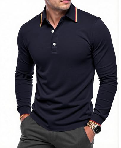 Polo homme manches longues en coton uni pour les affaires et le golf