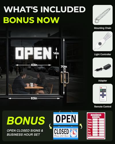 Image of 43 inchx14 inch Large LED Open Sign, Super Bright Open Signs for Business, Dimmable Big Open Sign for Storefront Window Bar Salon Cafes Retail Shops