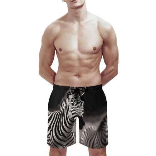 Mens Shorts Wild Animals Zebra Men Swim Trunks Quick-Dry Beach Shorts with Drawstring Pocket Bathing Suit2