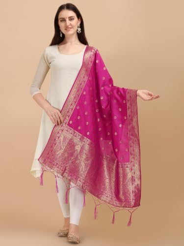 Image of DEVANGI Women's Woven Banarasi Silk Dupatta /Chunni For Women, Floral Print 1 Meter Wide and 2.3 Meter Length Printed Designer Dupatta /Chunni For Girls