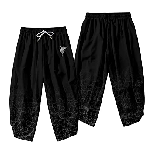 Image of DOSLAVIDA Men's Japanese Kimono Jacket Set Stylish Open Front Coat With Shorts Chinese Style Printed Cardigan Suit