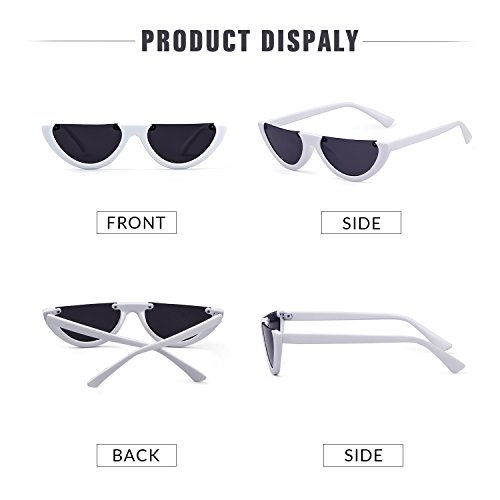 Gifiore Semi Rimeless Sunglasses Half Round Vintage Retro Clout Goggles (White) #TOP4
