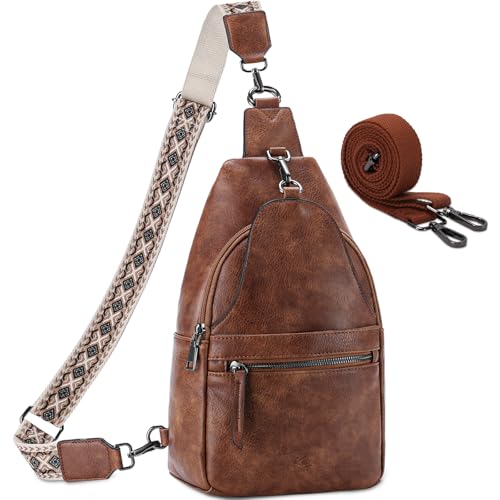 Kasgo Bolso Bandolera Mujer, Mochila Convertible Bolso Moda Bolsos de Hombro Grande Bolsos Cruzados de Cuero Vegano Bolsa De Pecho Casual para Viaje Senderismo Trabajo Deporte, Marrón