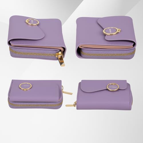 PRANIJ Small Leather Bifold Wallet for Women, Purple Pale Purple - Image 5
