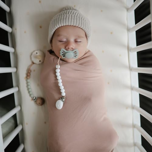 Image of FRIGG Lucky Symmetrical SilkySoft Silicone Baby Pacifier | Made in Denmark | BPA-Free (Sage /Great Gray 0-6 Months)