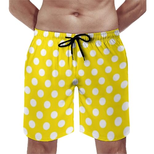 Yellow Polka Dot Print (d) Mens Swim Trunks, Quick Dry Swim Shorts with Mesh Lining Swimwear Bathing Suits