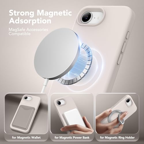Image of Magnetic for iPhone 17e /iPhone 16e Case, Compatible with MagSafe, [Soft Anti-Scratch Microfiber Lining] Slim Silicone Shockproof Protective Phone Case for iPhone 17e /16e 6.1 inch, Stone