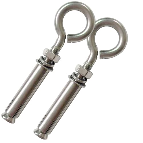 AIVOOF 2 Pack M8 Stainless Steel Expansion Screws Heavy Duty Shoulder Lag Eyebolts Lifting Ring Bolt Wall Concrete Anchors Fastener with Nut for Wall Ceiling Concrete Masonry