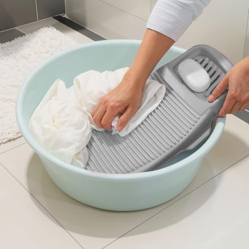 Image of ABOUT SPACE Cloth Washing Board - Non-Slip Handwash Board for Clothes - Cloth Washboard for Infant /Kid Clothes Shirts Hand Towels Undergarment Wash for Home - (Grey - L 43 x B 21 x H 7 cm)