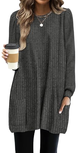 Image of OFEEFAN Long Sleeve Shirts for Women Long Sweaters with Pockets Tunic Tops Loose Fit