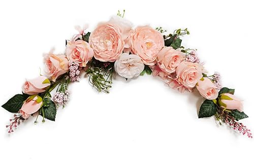 OrgMemory Artificial Peony Flower Swag, Arch Flowers, 20" Length in Bent, Decorative Swag, for Arch Front Door Party Wall Home Decor(Peach)