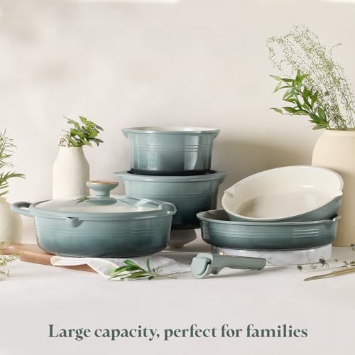 Image of CAROTE 20Pcs Titanium Cookware Set, Pots and Pans Set Non Stick, Kitchen Cooking Set with Detachable Handle, Non Toxic Induction Cookware, Dishwasher /Oven Safe