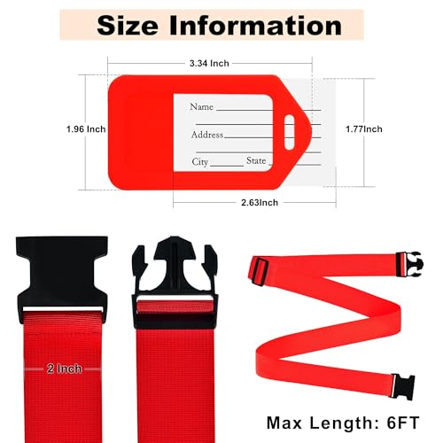 Image of 4 Pack Luggage Straps & Luggage Tags, Luggage Straps for Suitcases [Tsa Approved] [Adjustable Suitcase Belt] Suitcase Straps with Tags Red