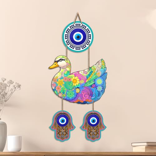 Image of Artvibes Floral Art Duck Evil Eye Wall Hanging for Home Entrance & Main Door | Decorative Nazar Battu Protection Decor for Living Room | Bedroom | MDF Artistic Home Decoration Accent Gift (WH 85129N)