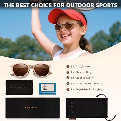 Image of SUNGAIT Junior Kids Polarized Sunglasses Vintage Round Children Shades for Girls & Boys 5-12 UV400 Protection