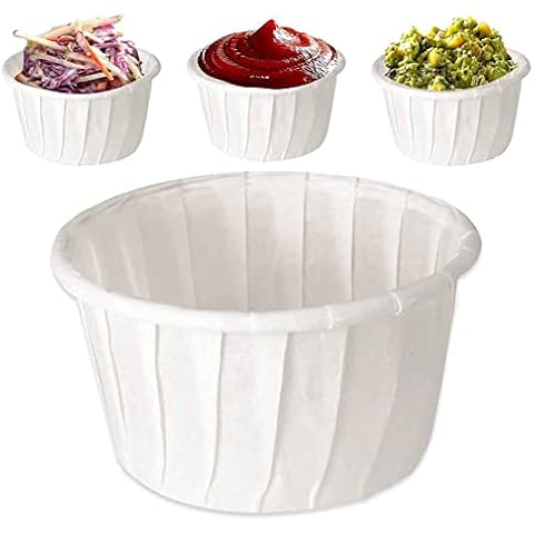 Paper Sauce Pots Portion Pot Ramekin Soufflé Dips Containers Disposable Round Deli 4oz (Pack of 500) (4oz) Cover
