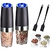 Gravity Electric Salt and Pepper Grinder Set, Battery Operated, Automatic Salt and Pepper Mills with Blue Light(Black, 2pcs/Pack), Adjustable Coarseness,One Handed Operation,Cleaning Brush