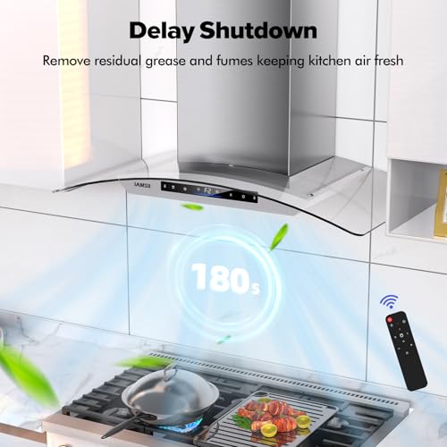 Image of 30 inch Wall Mount Range Hood, 900 CFM Kitchen Vent with Gesture & Remote & Touch Control, Ducted Stainless Steel with Tempered Glass Kitchen Hood with Memory Mode, Adjustable Lights
