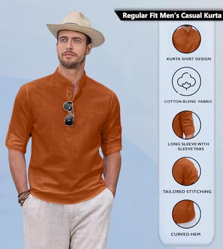 Image of Zombom Men's Kurta || Chinese Collar Long Sleeves || Straight Hip Length Kurtas || Short Kurta for Men || for Festival || Function || Occasion Wear Fancy Kurta for