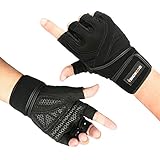 isnowood Weight Lifting Gloves - Padded Anti-Slip Silica Gel Grip, Gym Gloves for Powerlifting, Training, Exercise (Men & Women) with Free Portable Bag (L(Fits 8-8.5 Inches))