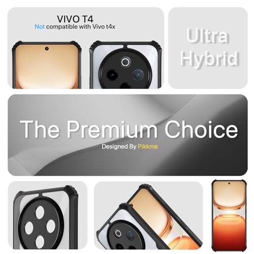 Image of Pikkme Back Cover for Vivo T4 5G / iQoo Z10 5G | Ultra Hybrid Shockproof Case | Full Camera Protection | Raised Edges | Clear Transparent Bumper Case (Black)