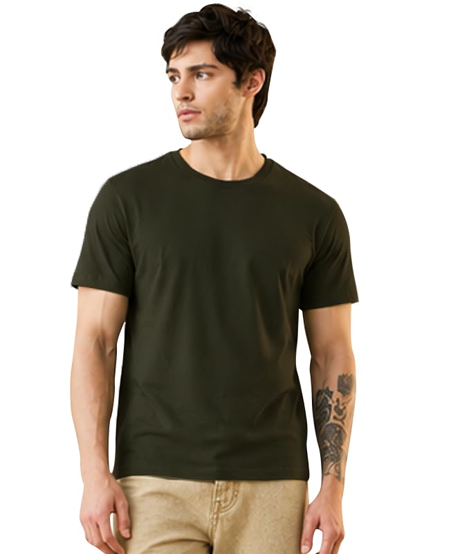 Image of Sleepynuts Men's Everyday Wear Crew Neck Regular Fit T-Shirt | Half Sleeve Solid Plain Casual T-Shirt for Men | Soft Breathable Fabric |