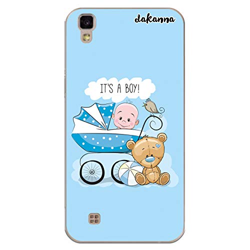 dakanna Funda Compatible con [LG X Power] de Silicona Flexible, Dibujo Diseño [Carro de bebé con Osito y Frase: es un niño], Color [Borde Transparente] Carcasa Case Cover de Gel TPU para Smartphone