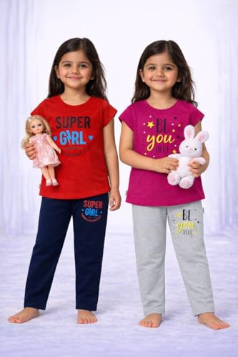 Image of NammaBaby Girl Cotton Night Suit Tshirt Shorts Capri Pyjama Set - Multipacks