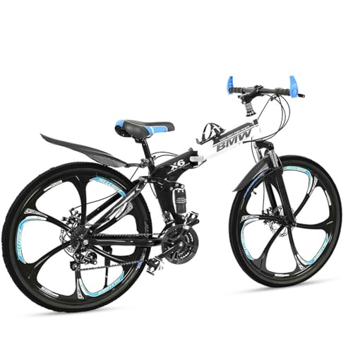 Skyride X6 Cycle 6 Spoke Foldable Cycle with 21 Speed Gear Cycle with Dual Disc Brake Cycle Carbon Frame Suspension Bicycle for Men 26inch Wheel Size (Black) Mountain Bike,Cruiser Bike