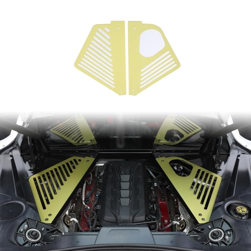 Image of Daeiclru Engine Bay Panel Cover Compatible with Chevrolet Corvette C8 2020-2023, Aluminium Engine Protector Splash Shield, Left Right Engine Case Guards (Style B - Yellow)