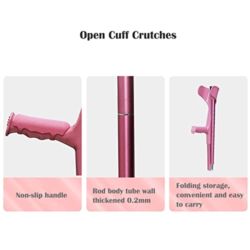 Muletas de antebrazo para adultos, ergonómicas, ajustables, resistentes, antideslizantes, con puños abiertos, muletas ligeras y plegables de aleación de aluminio, color negro, rosa y azul, 2 unidade