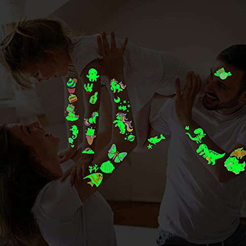 123 Styles Luminous Temporary Tattoos For Girls Kids Gifts, Fake Unicorn Mermaid Butterflis Dinosaur Tattoo Stickers For Toddler, Birthday Party Supplies Favors For Kids Glow Makeup In The Dark-10 Sheets #TOP6