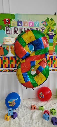 Image of 32 Inch Building Block Number 34 Balloons birthday Block Themed Large Big Helium Foil Mylar Balloon for Girls Boys Birthday Party Decoration Supplies