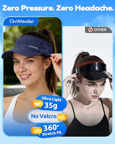 Image of Sport Sun Visor Hat for Women Men - Lightweight Stretchy Polyester Spandex Quick Dry Sweatband Wrinkle Resistant