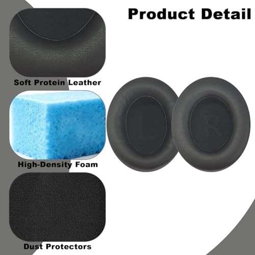 Repuestos de almohadillas para auriculares Anker Soundcore Space Q45, cubierta de cojín cómoda y durable (Gel Negro) miniatura 4