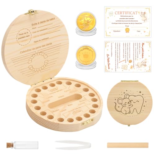 WALLFID Boîte à Dents de Lait Souris – Coffret Souvenir avec Pièce et Carte, Boîte à...