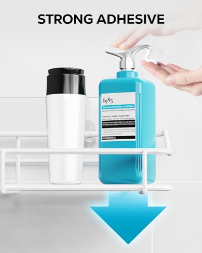 Image of Nieifi Shower Caddy Shelf with Hooks Storage Rack Organizer Adhesive Stainless Steel Without Drilling for Bathroom, Lavatory, Washroom, Restroom, Shower, Toilet, Kitchen - 2 Pack (White)