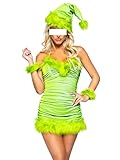 Women Sexy Mini Feather Dress Off Shoulder Faux Fur Trim Bodycon Short Dress Furry A Line Flare Party Dresses(Green,Small)