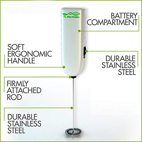 Matcha Dna Certified Organic Matcha Green Tea Powder (8 Oz Tin Can) & Silver Handheld Battery Operated Electric Milk Frother (Round Tip Model 2) #TOP3