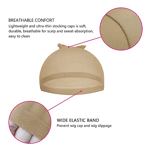 4 Pcs Stretchy Nylon Wig Caps, Brown Skin Tone Wig Cap for Women, Bald Cap for Wigs - Thumbnail 4