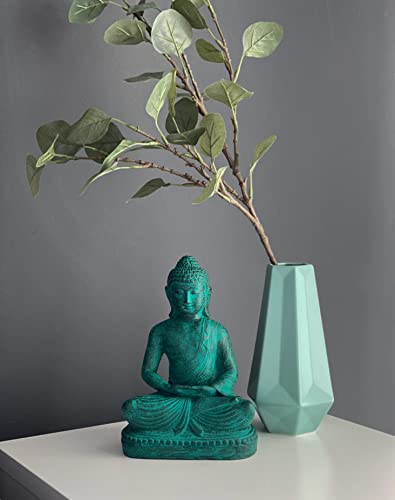 Fahome Statuette de Bouddha assis en pierre de lave env. 20 cm Sculpture décorative Vert Petit format Cover