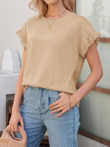 Image of Tankaneo Womens Summer Crewneck T-Shirts Lace Cap Sleeve Tops Dressy Casual Loose Fit Work Basic Tees Outfits 2026