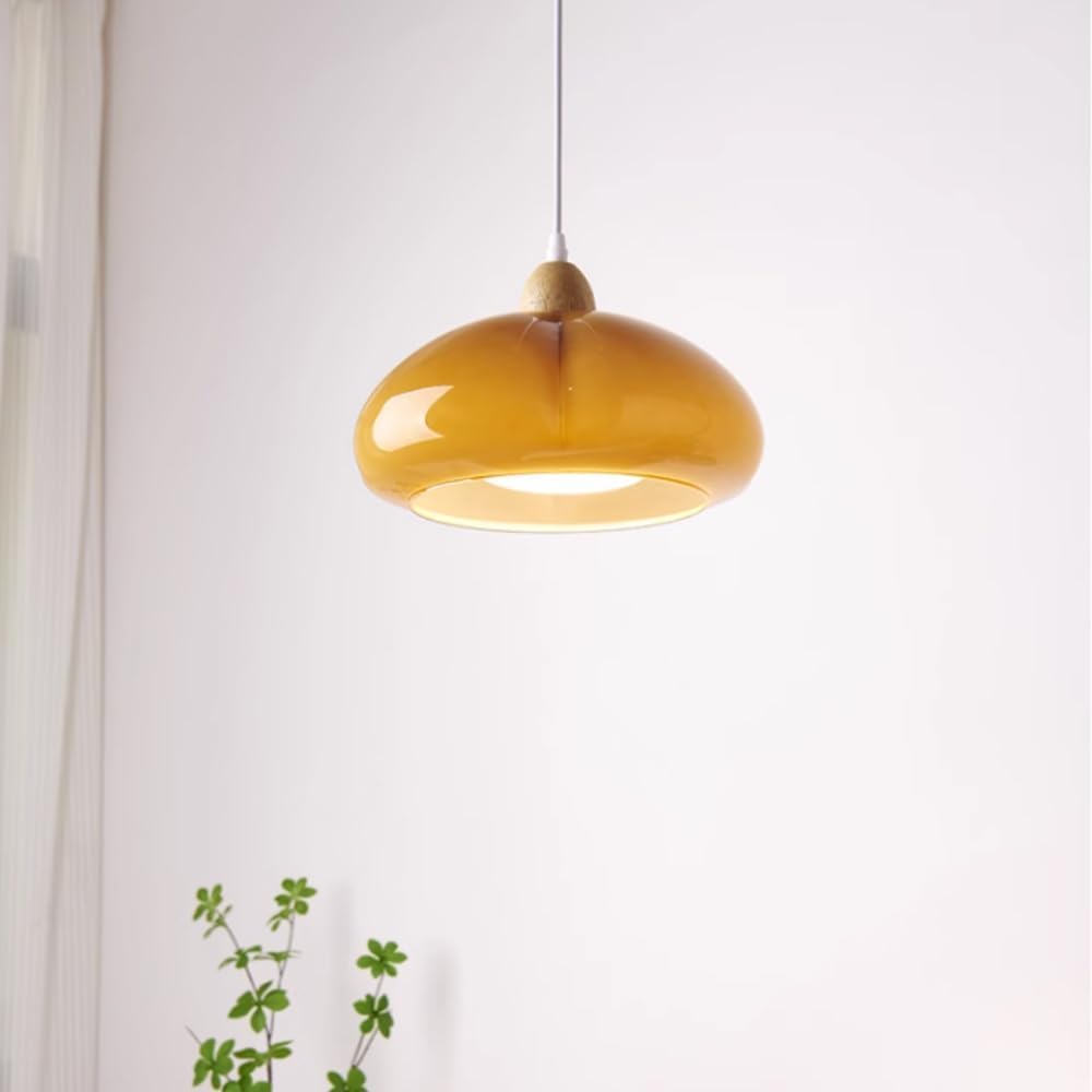 Średniowieczna nordycka minimalistyczna lampa wisząca z białego i pomarańczowego szkła, drewniany klosz dyni, idealna dekoracja do jadalni, sypialni lub korytarza.